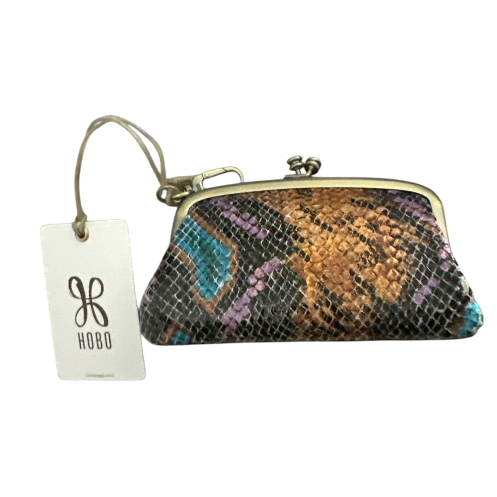 NWT hobo snakeskin colorful kisslock leather coin bag satin interior pretty - Picture 2 of 7